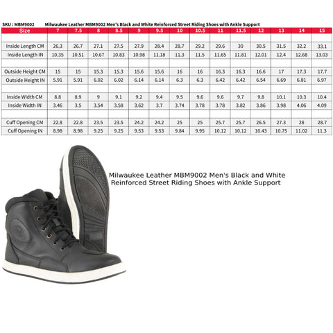 Milwaukee Leather MBM9002 Men's Black Leather Reinforced Street Biker Riding Shoes w/ Shift Protect Ankle Support