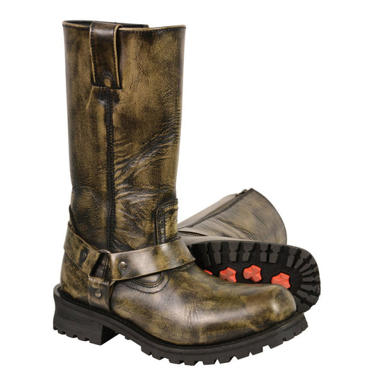 Milwaukee Leather MBM9005 Distress Mens Water Resistance 11 Inch Harness Square Toe Boots - Milwaukee Leather Mens Boots