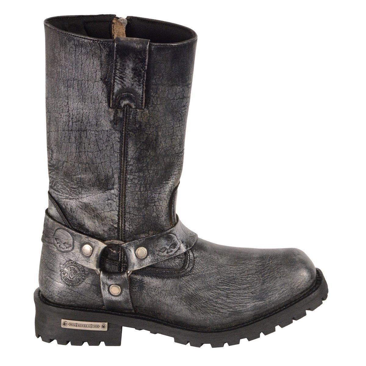 Milwaukee Leather MBM9006 Mens Distressed Gray 11 Inch Classic Harness Square Toe Boot - Milwaukee Leather Mens Boots