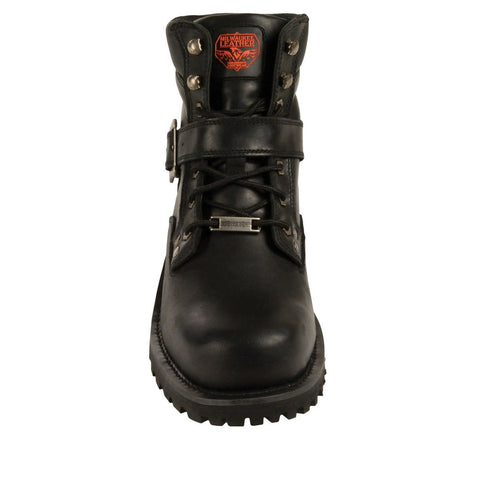 Milwaukee Leather MBM9010W Mens Wide Width Black Lace-Up 6-inch Engineer Boots with Side Buckle - Milwaukee Leather Mens Boots