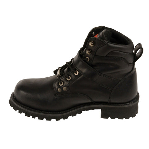 Milwaukee Leather MBM9010W Mens Wide Width Black Lace-Up 6-inch Engineer Boots with Side Buckle - Milwaukee Leather Mens Boots
