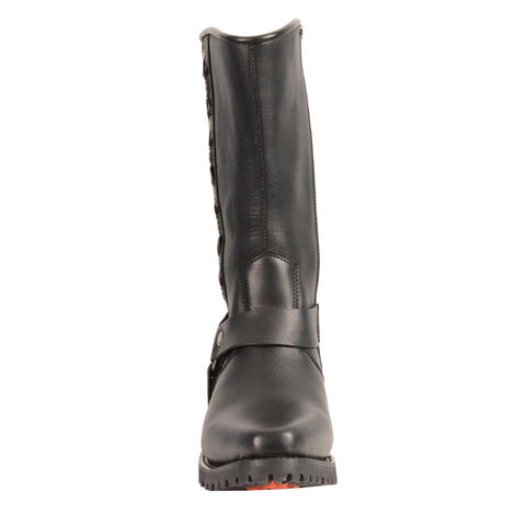 Milwaukee Leather MBM9025 Mens Black Harness Boot with Braid and Riveted Details - Milwaukee Leather Mens Boots