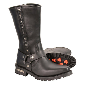 Milwaukee Leather MBM9025 Mens Black Harness Boot with Braid and Riveted Details - Milwaukee Leather Mens Boots