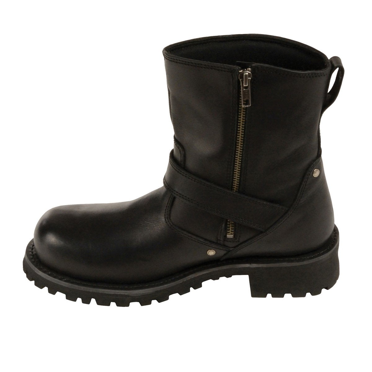 Milwaukee Leather MBM9040W Mens Wide Width Black 6-inch Classic Engineer Boots with Side Zipper - Milwaukee Leather Mens Boots