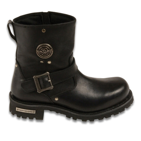 Milwaukee Leather MBM9040W Mens Wide Width Black 6-inch Classic Engineer Boots with Side Zipper - Milwaukee Leather Mens Boots