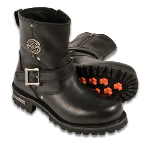 Milwaukee Leather MBM9040W Mens Wide Width Black 6-inch Classic Engineer Boots with Side Zipper - Milwaukee Leather Mens Boots