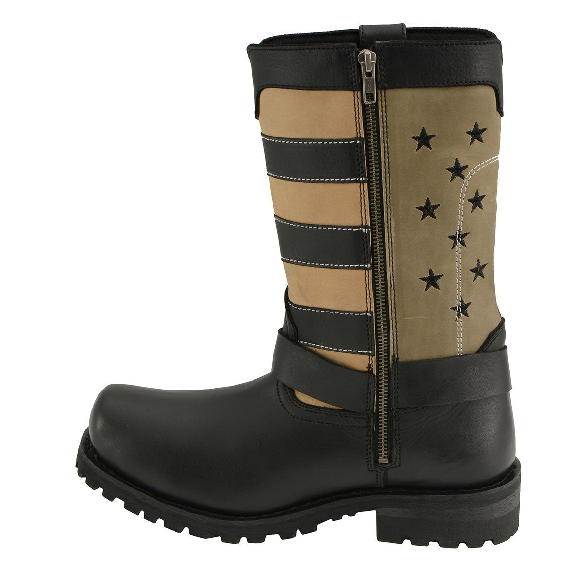 Milwaukee Leather MBM9045 Men's Stars and Stripes Black with Tan Motorcycle Harness Boots