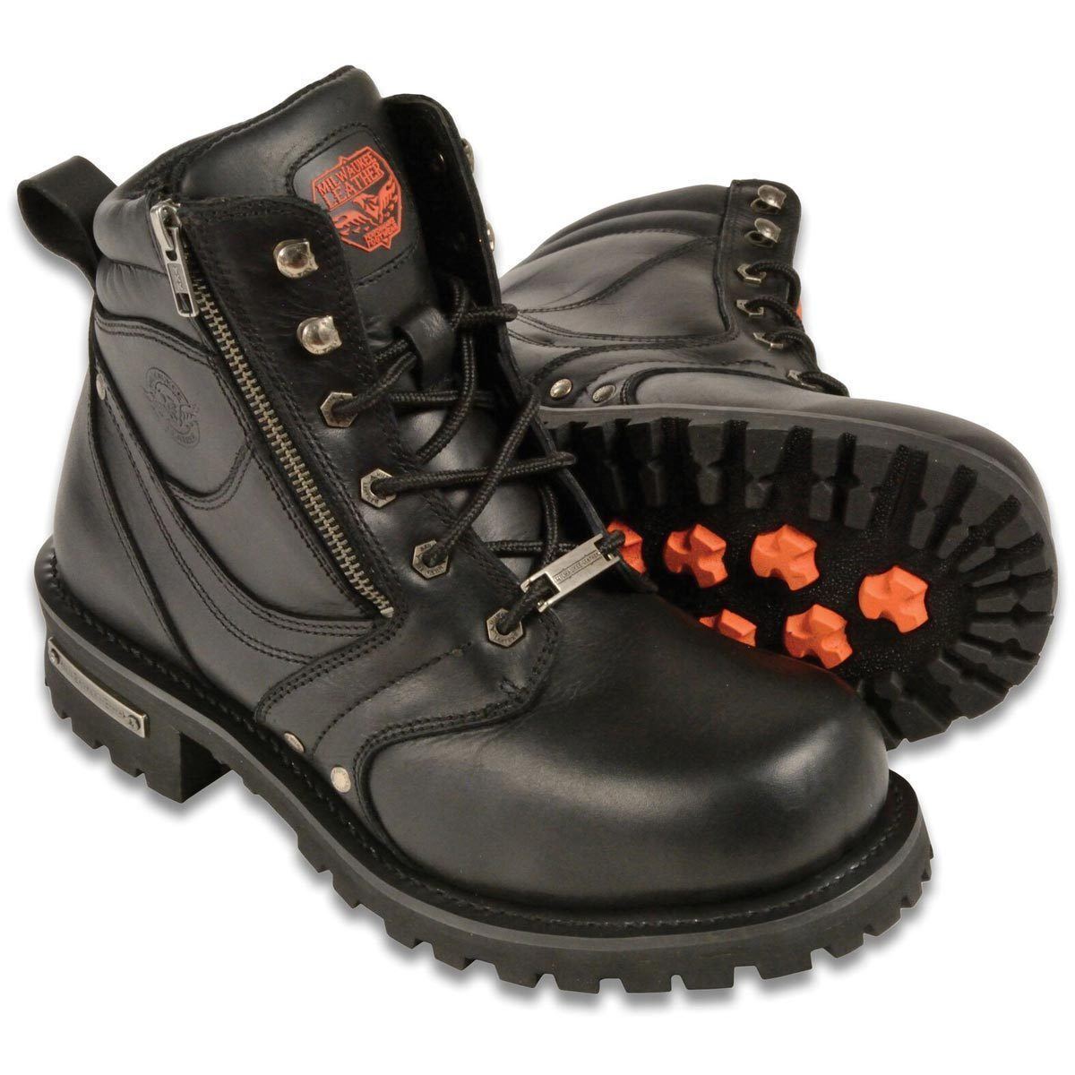 Milwaukee Leather MBM9050 Mens Wide Width Black 6 inch Lace-Up Boots with Zipper Closure - Milwaukee Leather Mens Boots