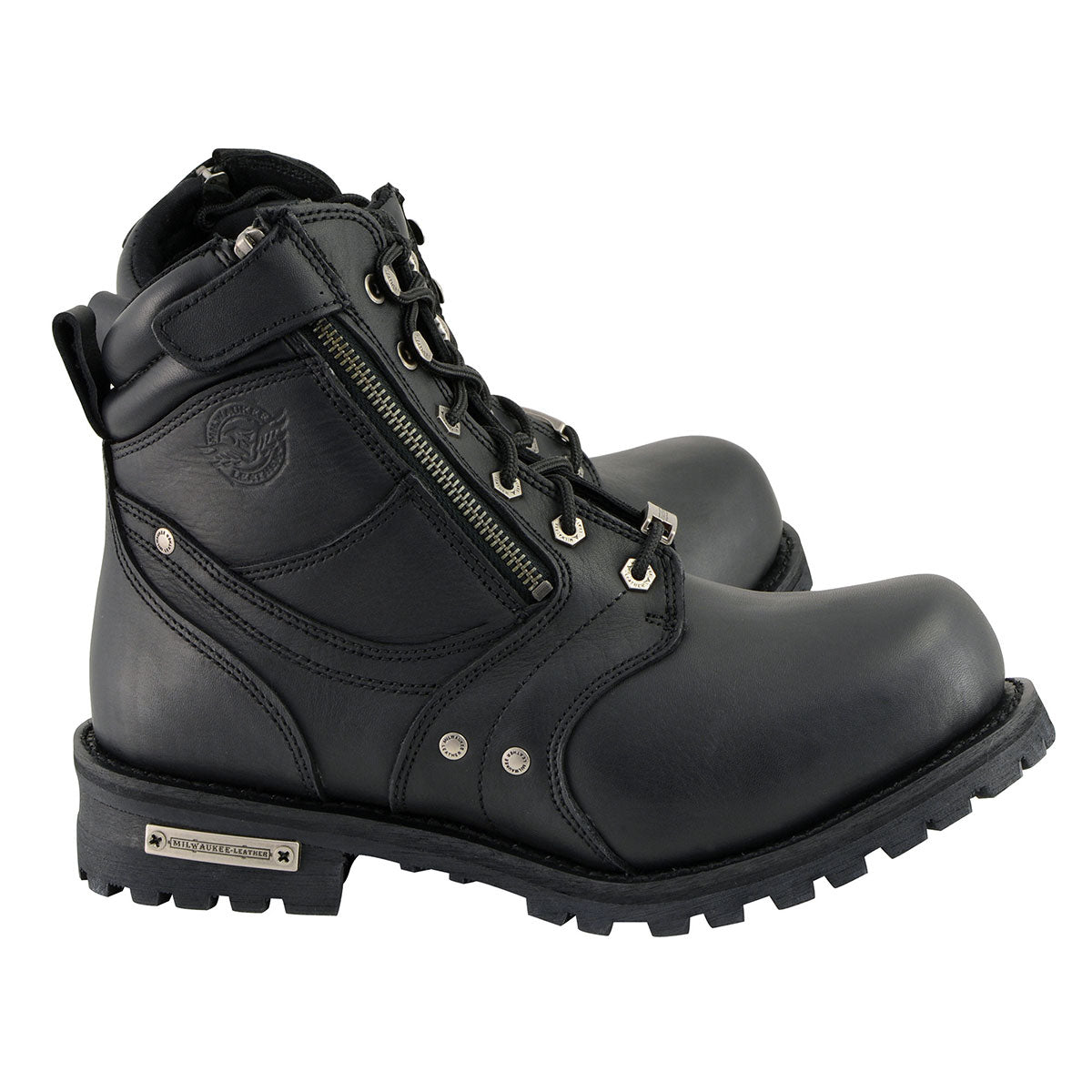 Milwaukee Leather MBM9050 Men's Black 6-inch Lace-Up Boots with Zipper Closure