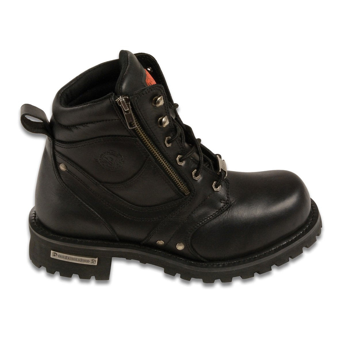 Milwaukee Leather MBM9050W Men's Wide Width Black 6 inch Lace-Up Boots with Zipper Closure