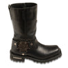 Milwaukee Leather MBM9060W Mens Black Wide Width 11 Inch Classic Harness Square Toe Boots - Milwaukee Leather Mens Boots