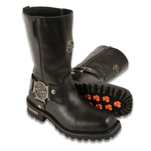 Milwaukee Leather MBM9060W Mens Black Wide Width 11 Inch Classic Harness Square Toe Boots - Milwaukee Leather Mens Boots