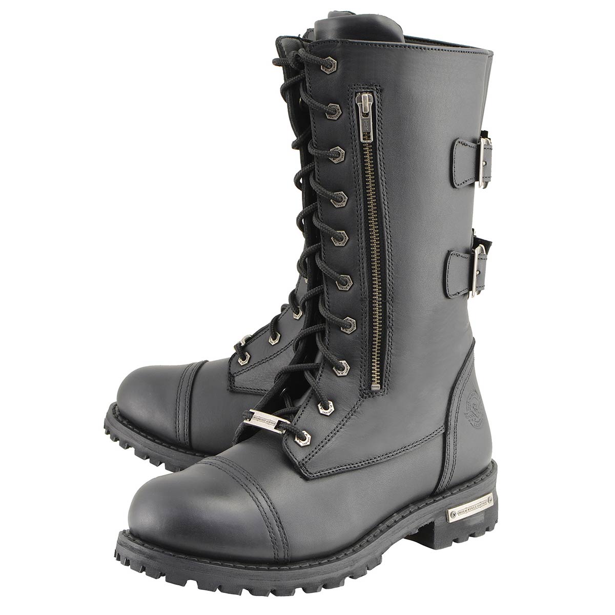 Milwaukee Leather MBM9069 Men’s Black Tall ‘Tactical’ Lace-Up Boots with Buckles Storage Pockets