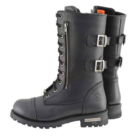 Milwaukee Leather Men’s 13-Inch-Tall Tactical Black Lace-Up Leather Boots Zipper w/ Storage Pocket MBM9069