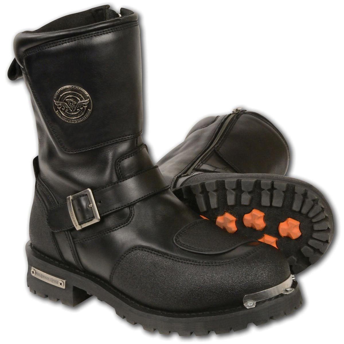 Milwaukee Leather MBM9070 Mens Black Engineer Boots with Reflective Piping and Gear Shift Protection - Milwaukee Leather Mens Boots