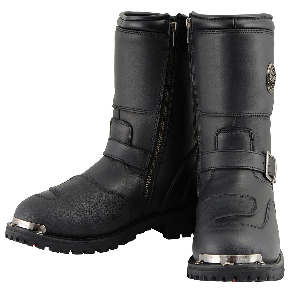 Milwaukee Leather MBM9070 Men's Black Leather Engineer Motorcycle Boots w/ Reflective Piping/Gear Shift Protection