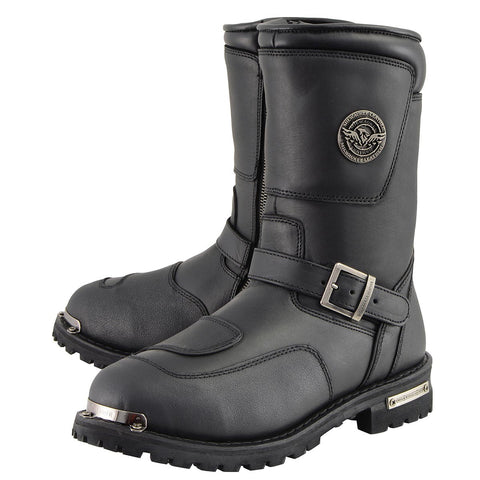 Milwaukee Leather MBM9070 Men's Black Leather Engineer Motorcycle Boots w/ Reflective Piping & Gear Shift Protection