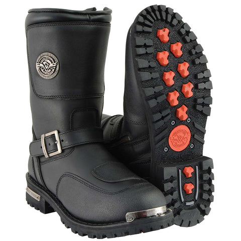 Milwaukee Leather MBM9070 Men's Black Leather Engineer Motorcycle Boots w/ Reflective Piping & Gear Shift Protection