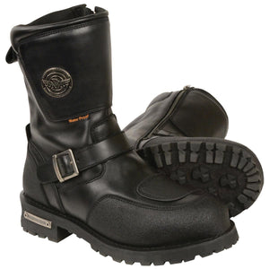 Milwaukee Leather MBM9071WP Mens Wide Width Black 9in Waterproof Engineer Leather Boots with Reflective Piping - Milwaukee Leather Mens Boots