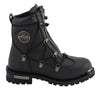Milwaukee Leather MBM9075 Men's Black 6-inch Plain Toe Dual Zipper Lock Leather Boots