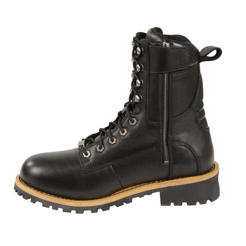 Milwaukee Leather MBM9095W Mens Wide Width Black Lace-Up Classic Logger Boots with Side Zipper - Milwaukee Leather Mens Boots