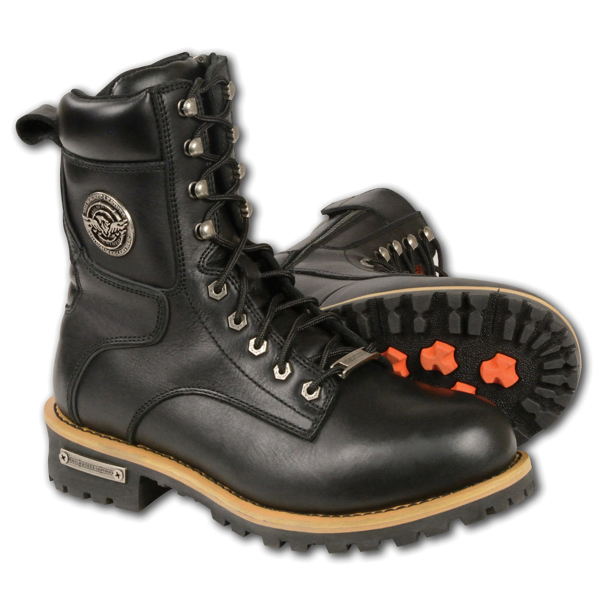 Milwaukee Leather MBM9095W Mens Wide Width Black Lace-Up Classic Logger Boots with Side Zipper - Milwaukee Leather Mens Boots