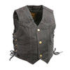 Milwaukee Leather MDK3900 Kids Classic Black Denim Side Lace Three Snap Vest - Milwaukee Kids Denim Vests