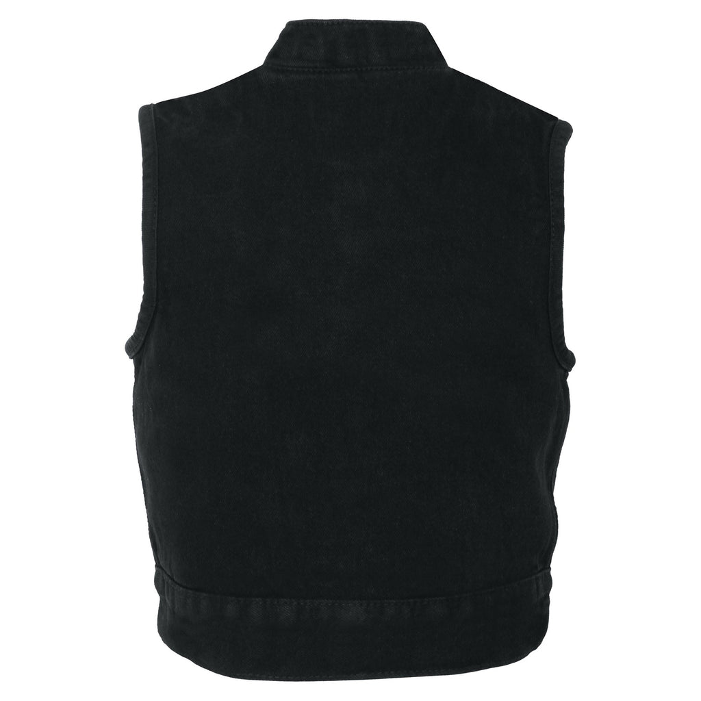 Milwaukee  Leather MDK3920 Kids Black Denim Club Style Snap Front Vest - Milwaukee Performance Kids Denim Vests
