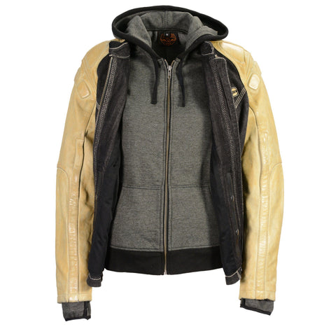 Milwaukee Leather MDL2005 Ladies Hooded Two Tone Black and Beige Denim and Leather Scuba Jacket