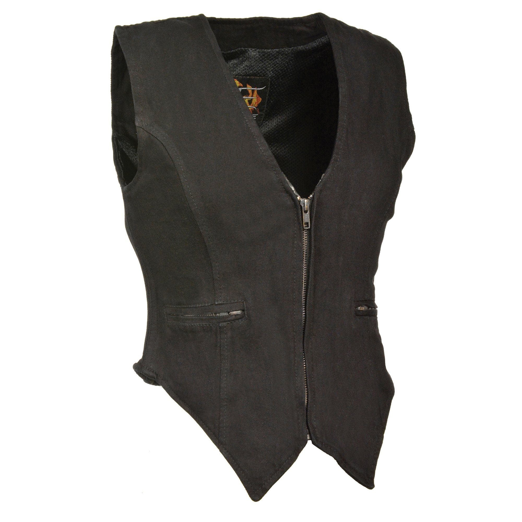 Milwaukee Performance MDL4010 Ladies Black Zipper Front Denim Vest with Side Stretch - Milwaukee Performance Womens Denim Vests