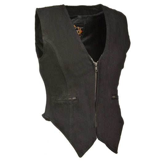 Milwaukee Performance MDL4010 Ladies Black Zipper Front Denim Vest with Side Stretch - Milwaukee Performance Womens Denim Vests