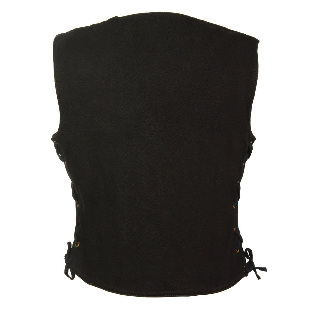 Milwaukee Performance MDL4020 Womens Black 6 Pocket Side Lace Denim Vest with Gun Pockets - Milwaukee Performance Womens Denim Vests