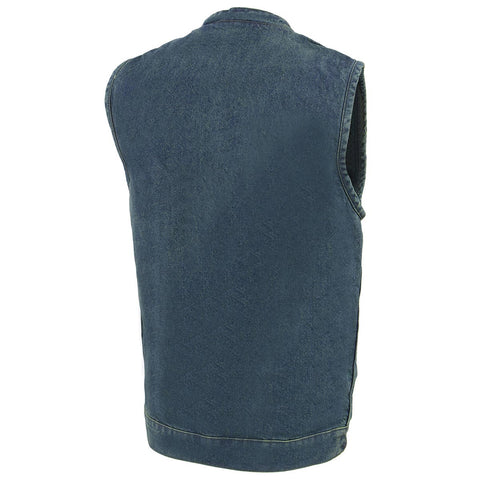 Milwaukee Leather MDM3000 Men's 'Brute' Concealed Snap Blue Denim Club Style Vest w/ Hidden Zipper