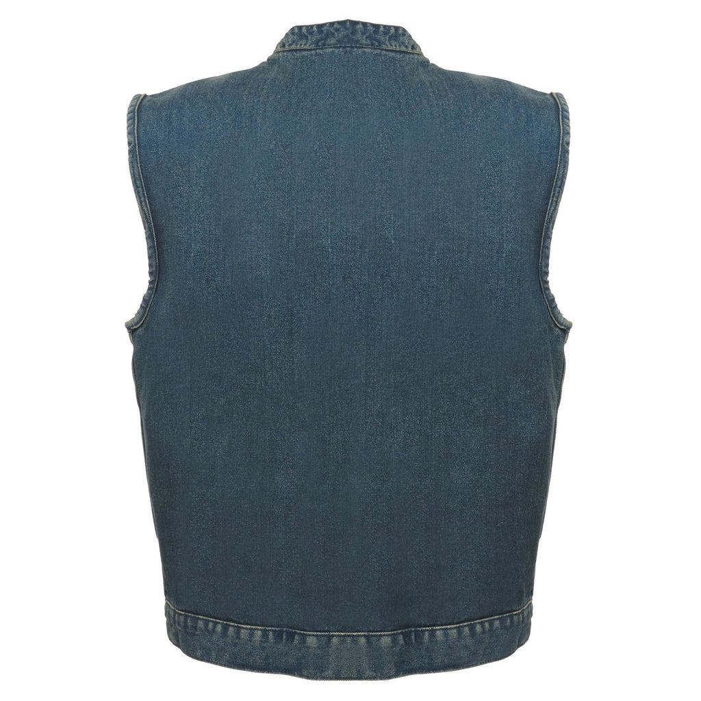 Milwaukee Performance MDM3000 Men's Blue Concealed Snap Denim Club Vest with Hidden Zipper - Milwaukee Performance Mens Denim Vests