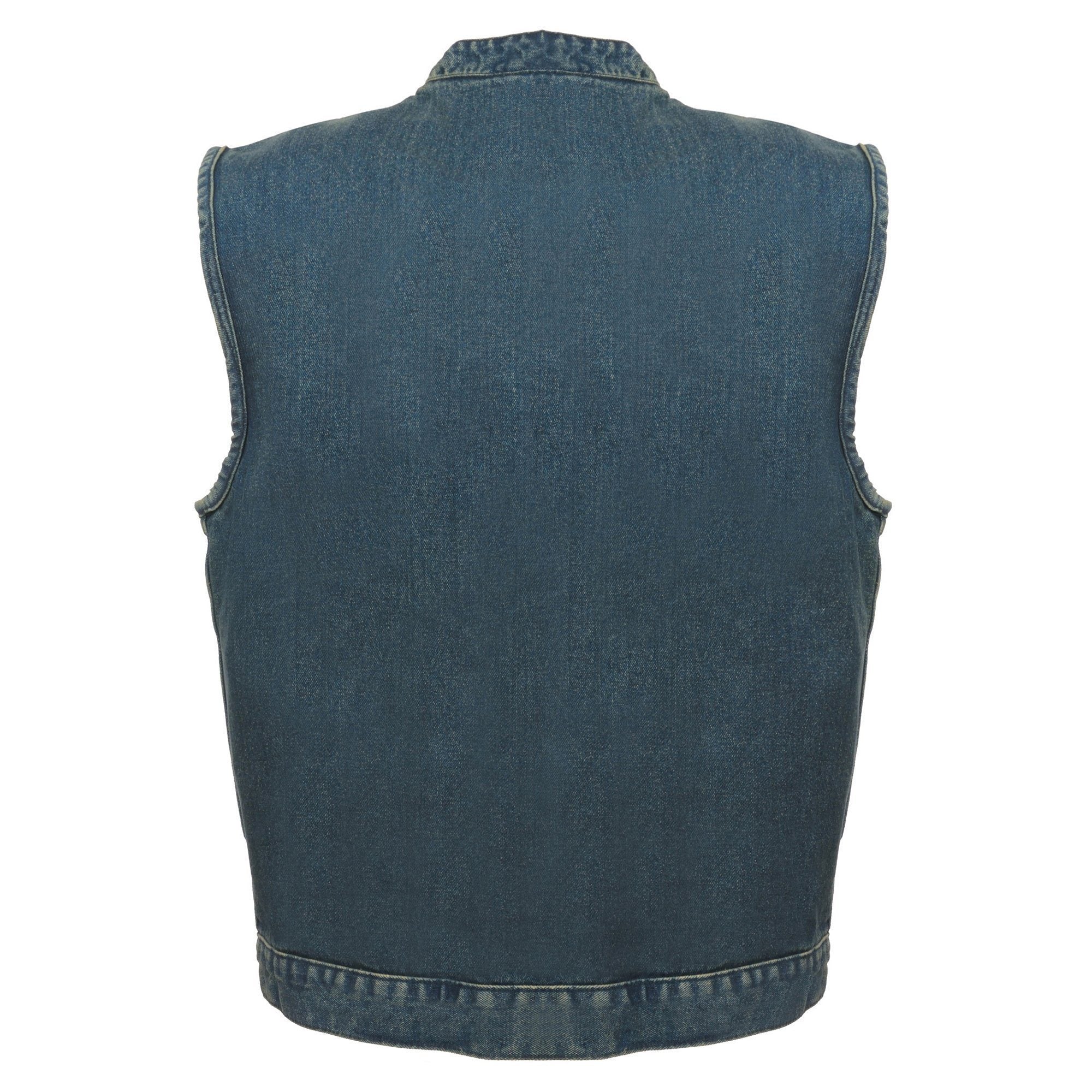 Milwaukee Performance MDM3000 Men's Blue Concealed Snap Denim Club Vest with Hidden Zipper - Milwaukee Performance Mens Denim Vests