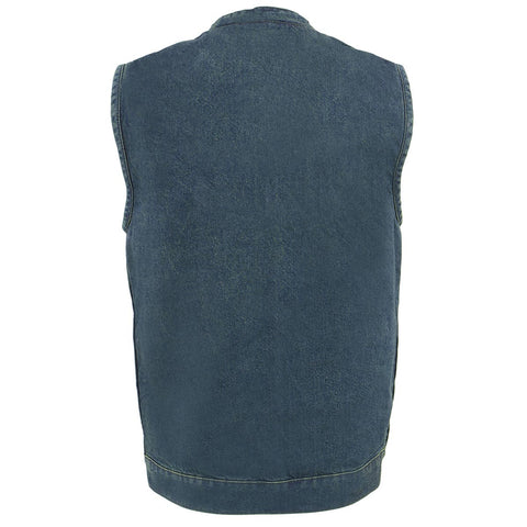 Milwaukee Leather MDM3000 Men's 'Brute' Concealed Snap Blue Denim Club Style Vest w/ Hidden Zipper
