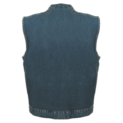 Milwaukee Performance MDM3000 Men's Blue Concealed Snap Denim Club Vest with Hidden Zipper - Milwaukee Performance Mens Denim Vests