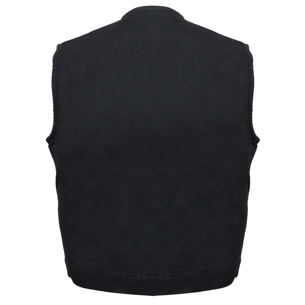 Milwaukee Leather MDM3001 Men's 'Covert' Black Denim Collarless Club Style Motorcycle Biker Vest w/ Dual Closure