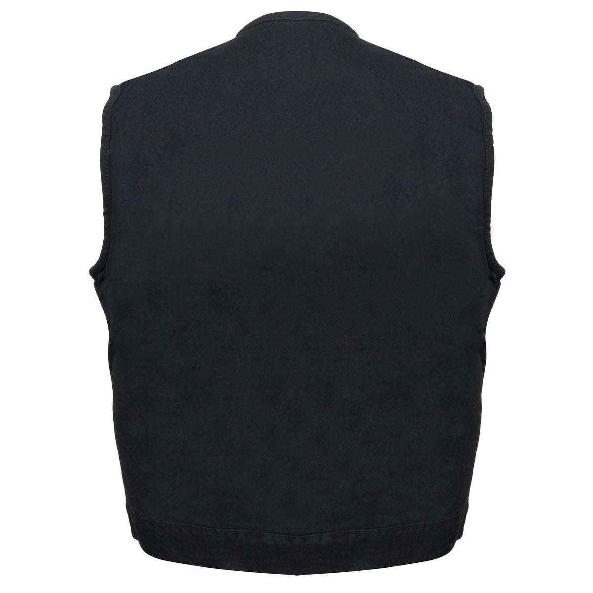 Milwaukee Leather MDM3001 Men's 'Covert' Black Denim Collarless Club Style Motorcycle Biker Vest w/ Dual Closure