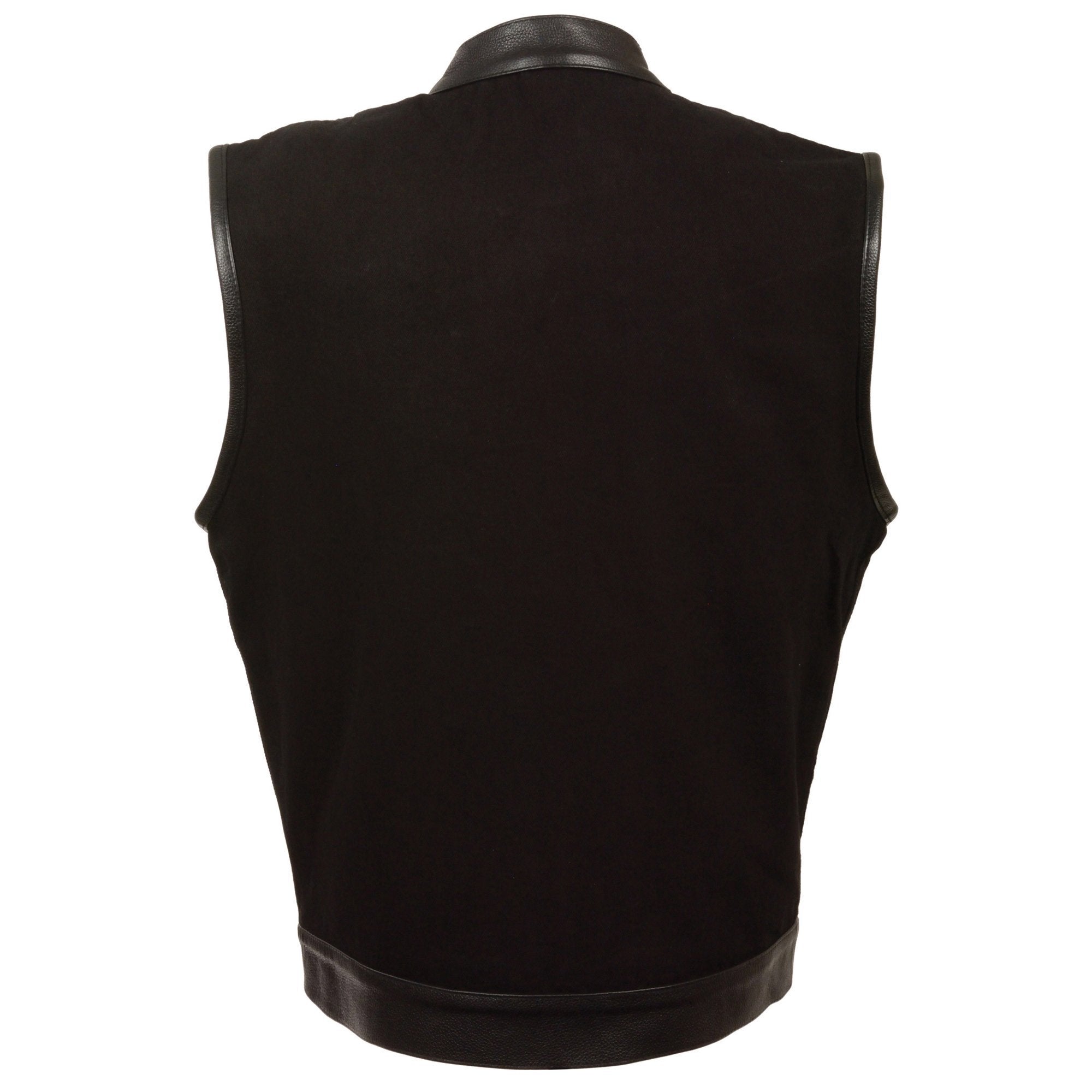 Milwaukee Performance MDM3010 Men's Black Denim Club Vest with Leather Trim and Hidden Zipper - Milwaukee Performance Mens Denim Vests