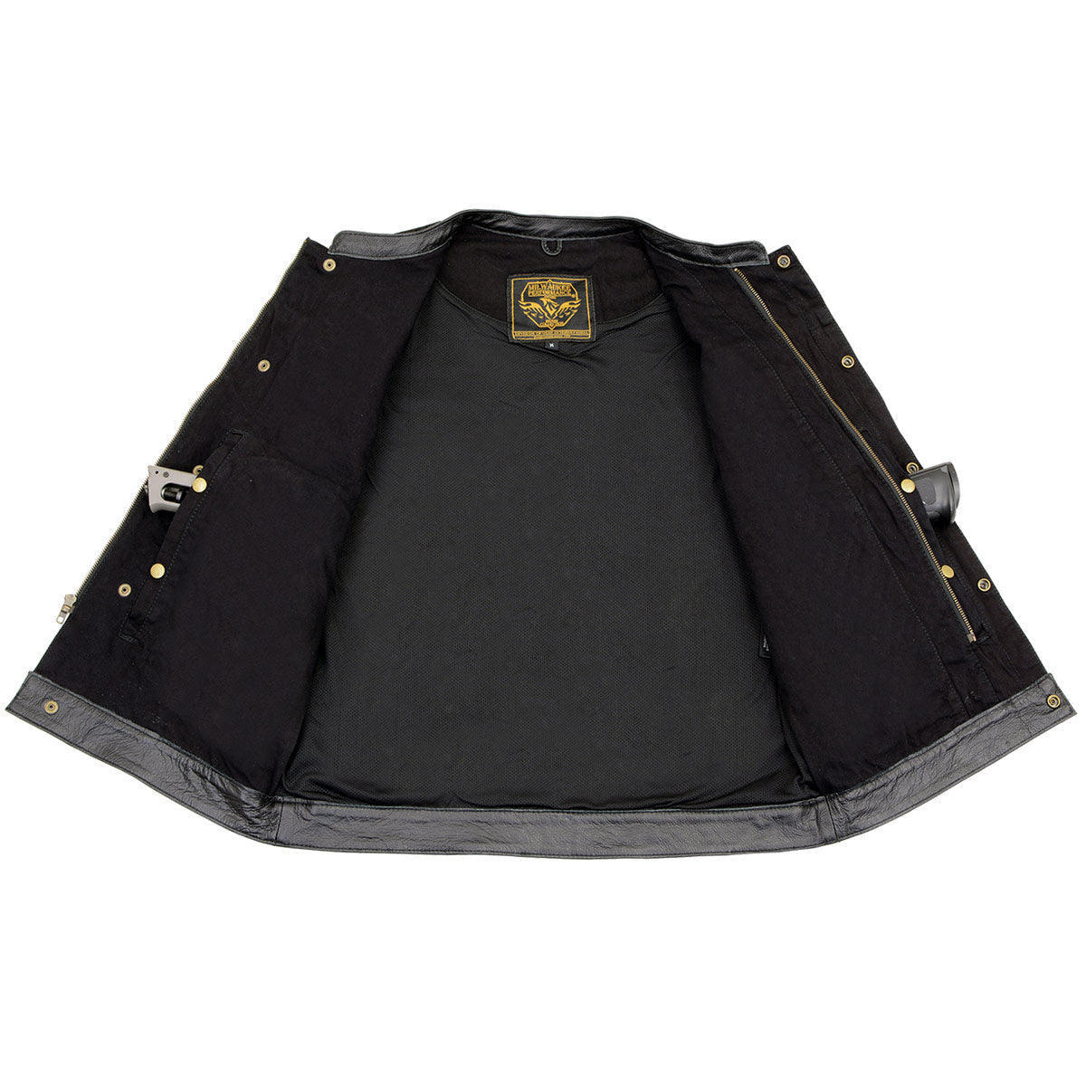 Milwaukee Leather MDM3010 Men's Black Denim Club Style Vest with Leather Trim and Hidden Zipper