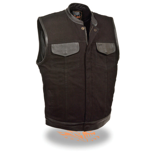 Milwaukee Leather MDM3010 Men's Black Denim Club Style Biker Vest with
