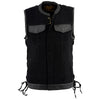 Milwaukee Leather MDM3011 Men's Black 'Hidden Zipper' Side Lace Denim Vest with Leather Trim