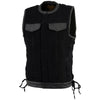 Milwaukee Leather MDM3011 Men's Black 'Hidden Zipper' Side Lace Denim Vest with Leather Trim