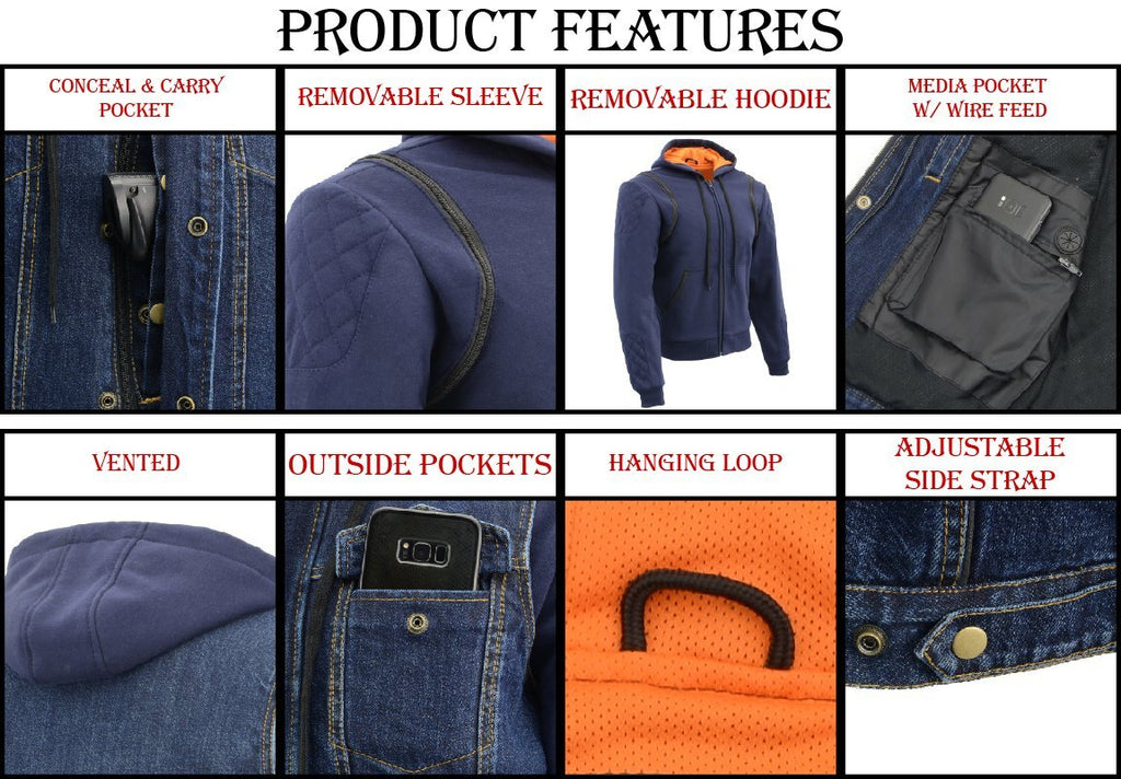 Milwaukee Performance MDM3020 Men's Blue Denim 3 in 1 Club Style Vest with Removable Hoodie