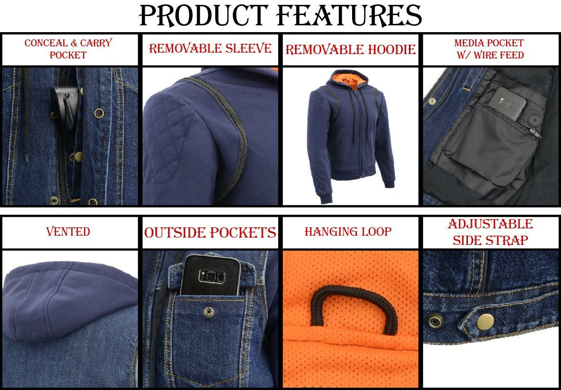 Milwaukee Performance MDM3020 Men's Blue Denim 3 in 1 Club Style Vest with Removable Hoodie
