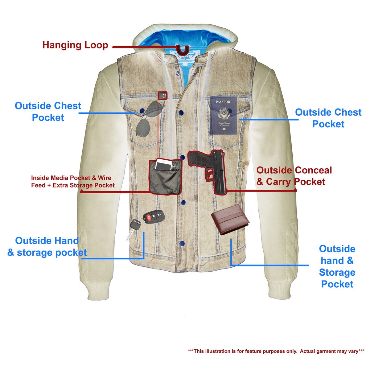 Milwaukee Performance MDM3020 Men's Blue Denim 3 in 1 Club Style Vest with Removable Hoodie
