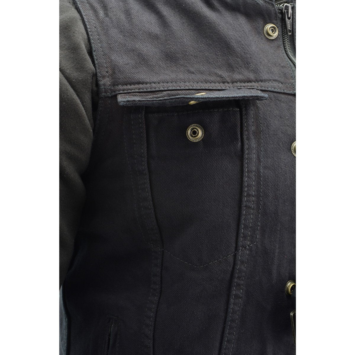 Milwaukee Performance MDM3020 Men's Black Denim 3 in 1 Club Style Vest with Removable Hoodie - Milwaukee Performance Mens Denim Vests