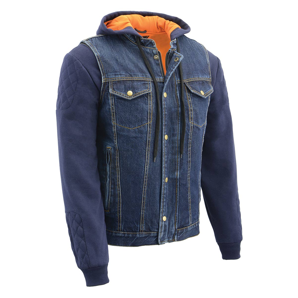 Milwaukee Leather MDM3020 Men's Blue Denim '5-in-1' Club Style Vest with Removable Hoodie