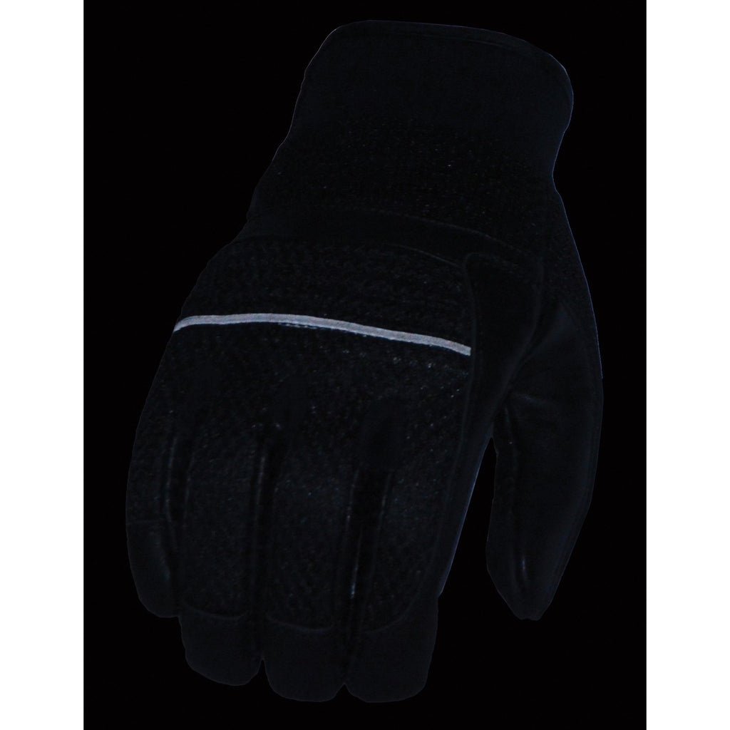 Milwaukee Leather MG7503 Men's Black Leather  i-Touch Screen Compatible Mesh Racing Motorcycle Hand Gloves W/ Reflector